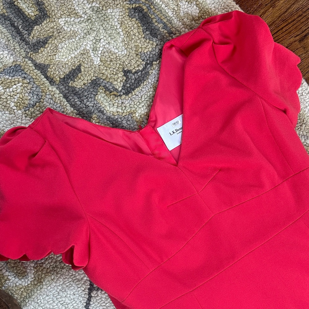 LK Bennett Red Scalloped Enid Midi Dress size 12 worn1x - Picture 7 of 7